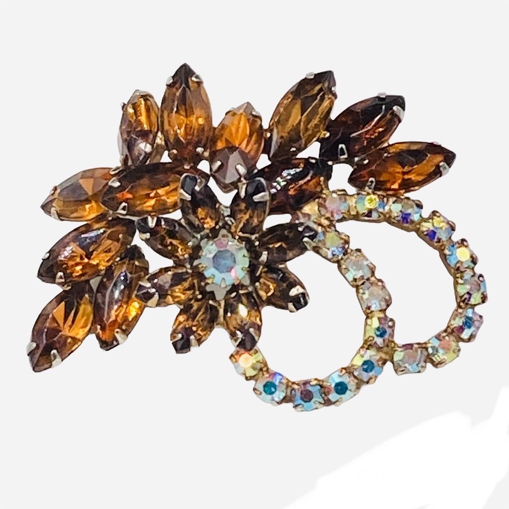 Vintage Topaz and AB Rhinestone Layered Brooch
